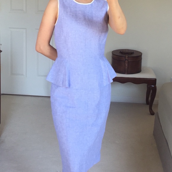 NWT J CREW LINEN PEPLUM FRENCH PERI BLUE DRESS - Picture 3 of 15